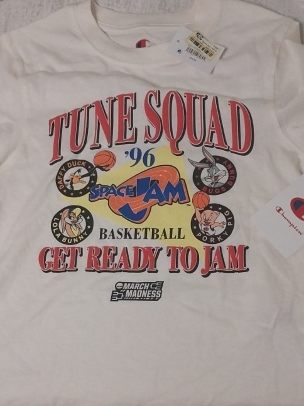 Champion White Tune Squad Space Jam Graphic Tee - Red/Yellow/Blue Accents